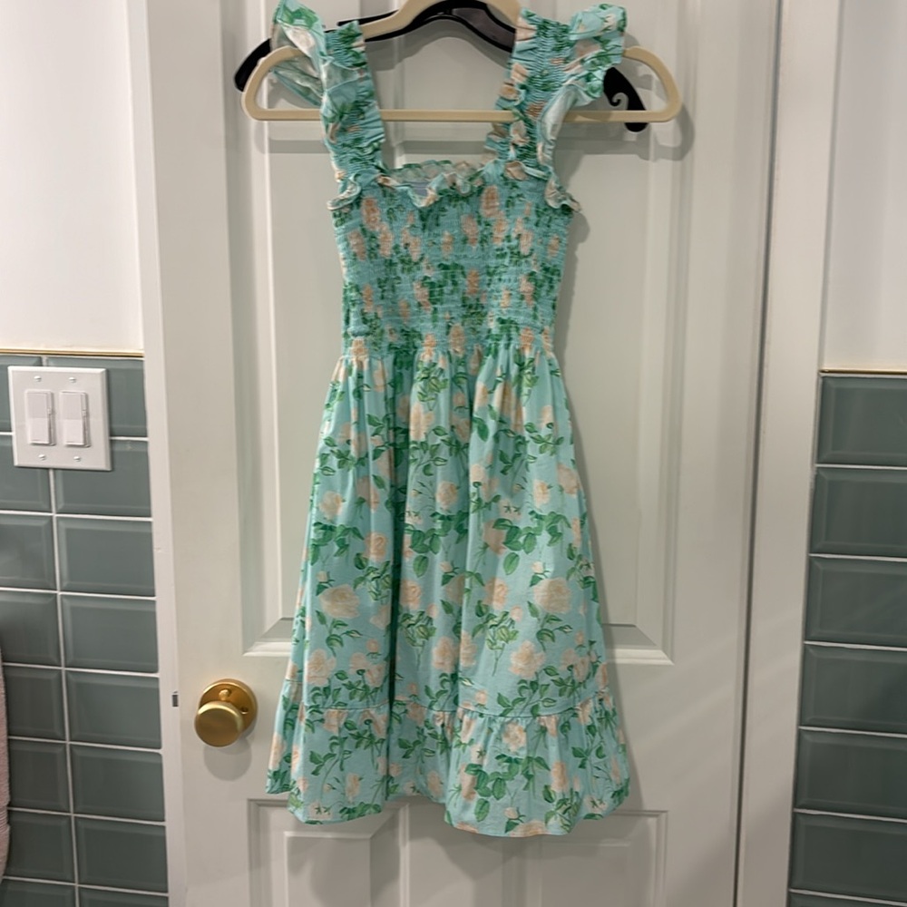 Hill House Mint Green Floral Ruffle Sundress xxs